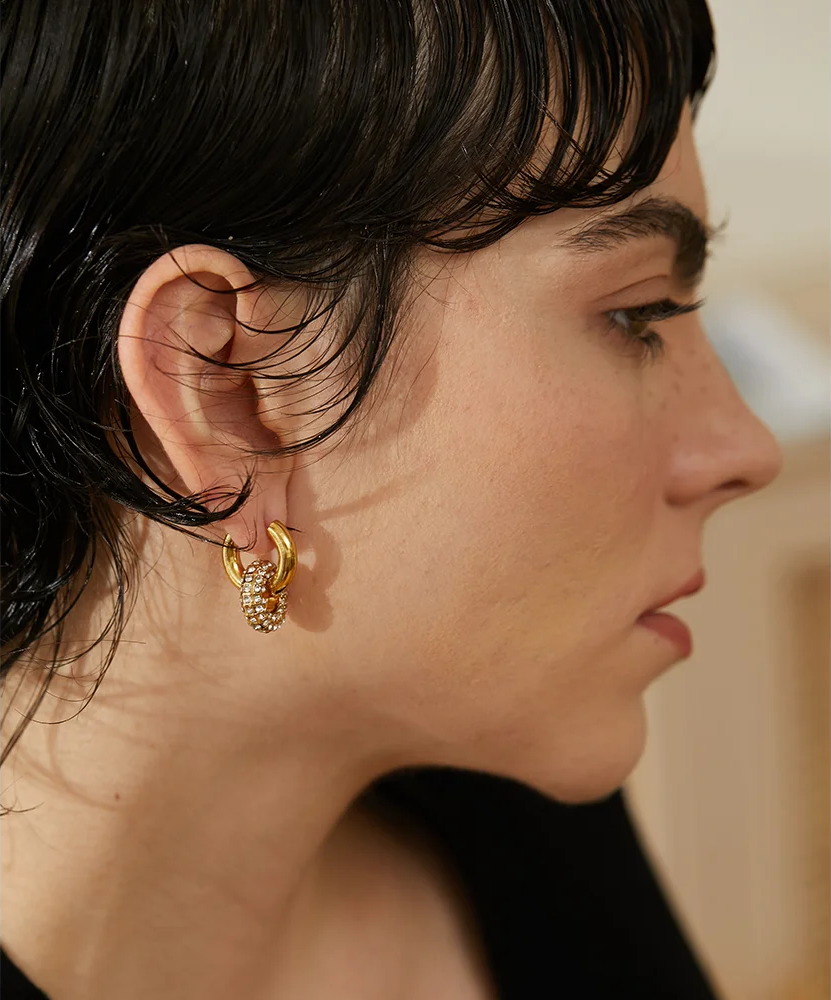 Cubic zirconia round huggie hoop earrings - product image