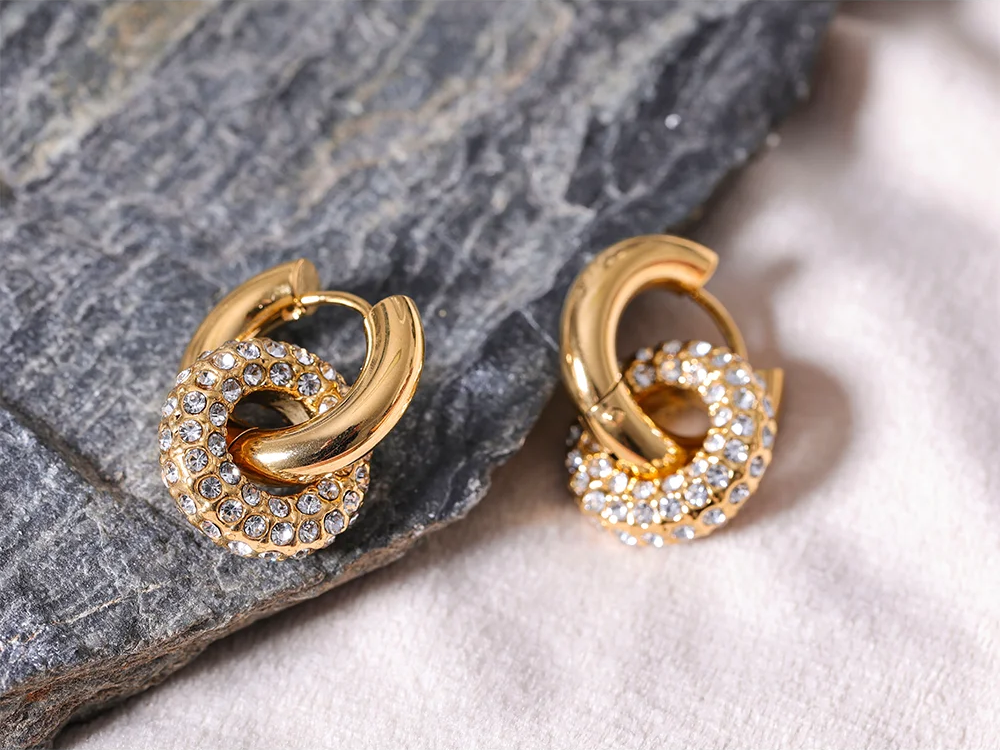 Cubic zirconia round huggie hoop earrings - product image
