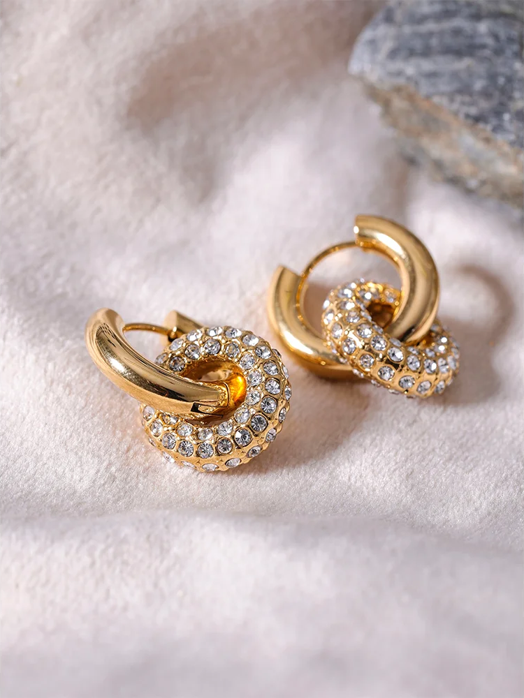 Cubic zirconia round huggie hoop earrings - product image