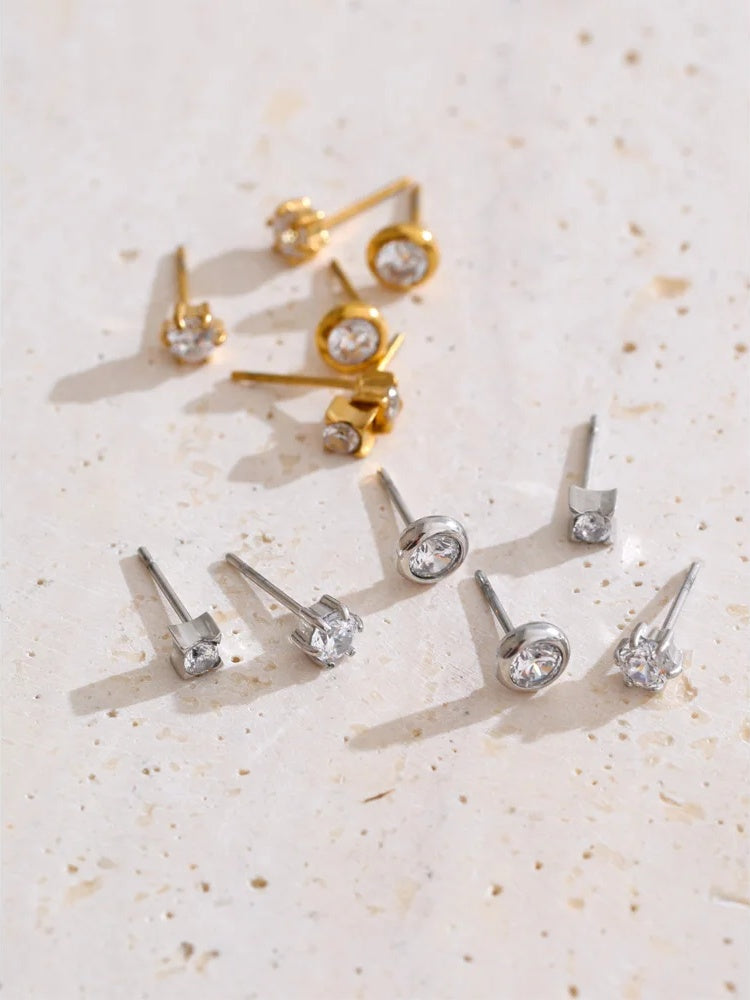 Cubic zirconia round small stud earrings women's daily - product image