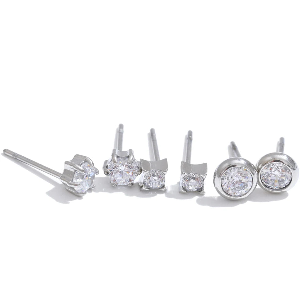 Cubic zirconia round small stud earrings women's daily - product image