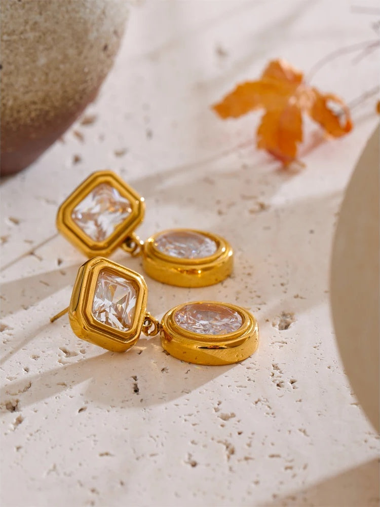 Cubic zirconia square drop round earrings - product image