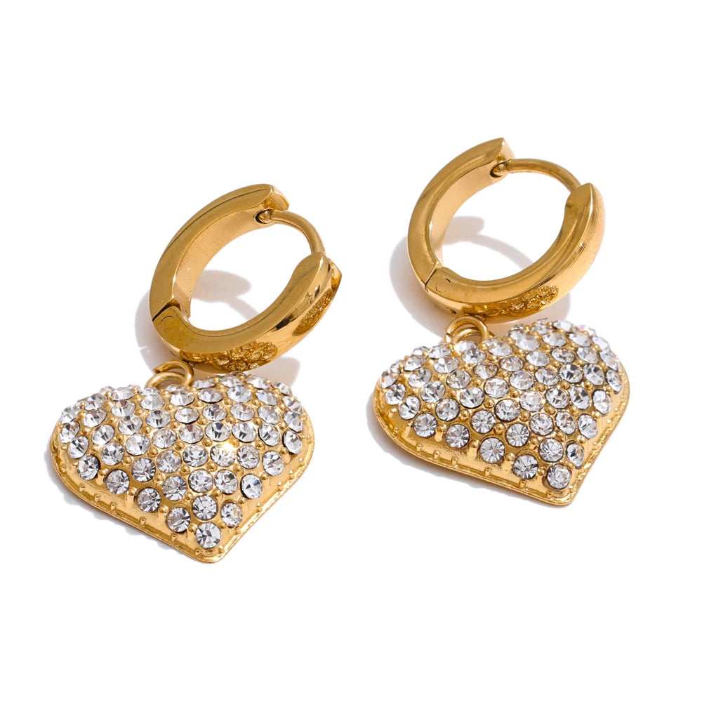 Cubric Zirconia Heart Drop Hoop Earrings Women