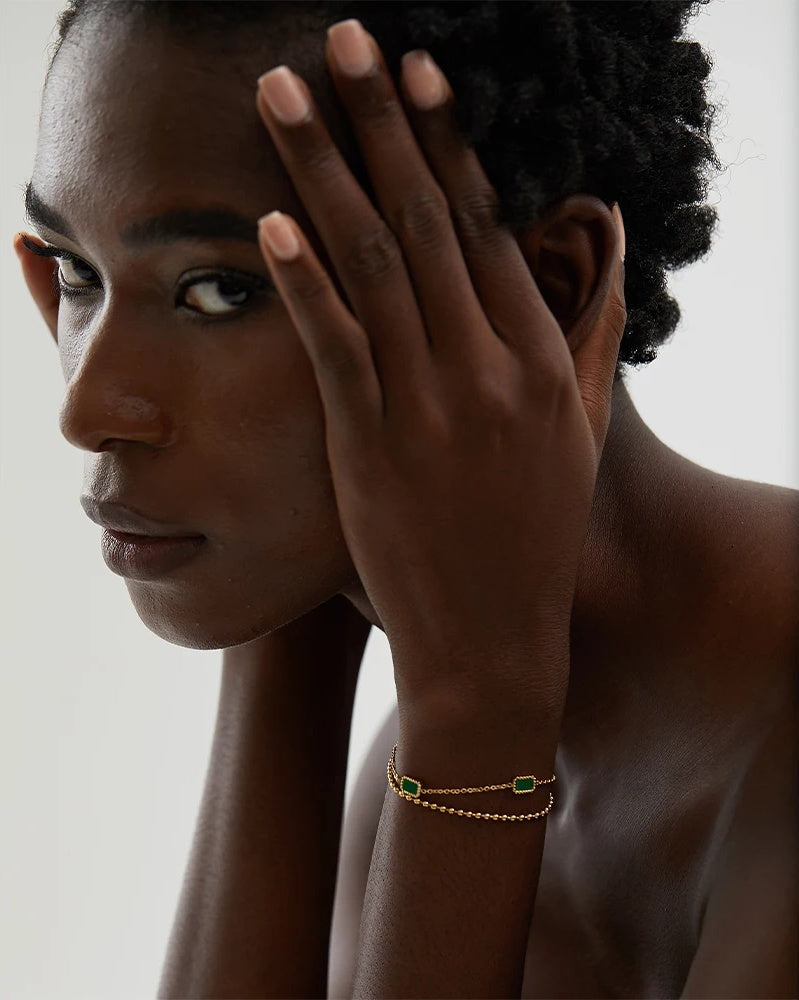 Double chain acrylic green red charm bracelet women - product image