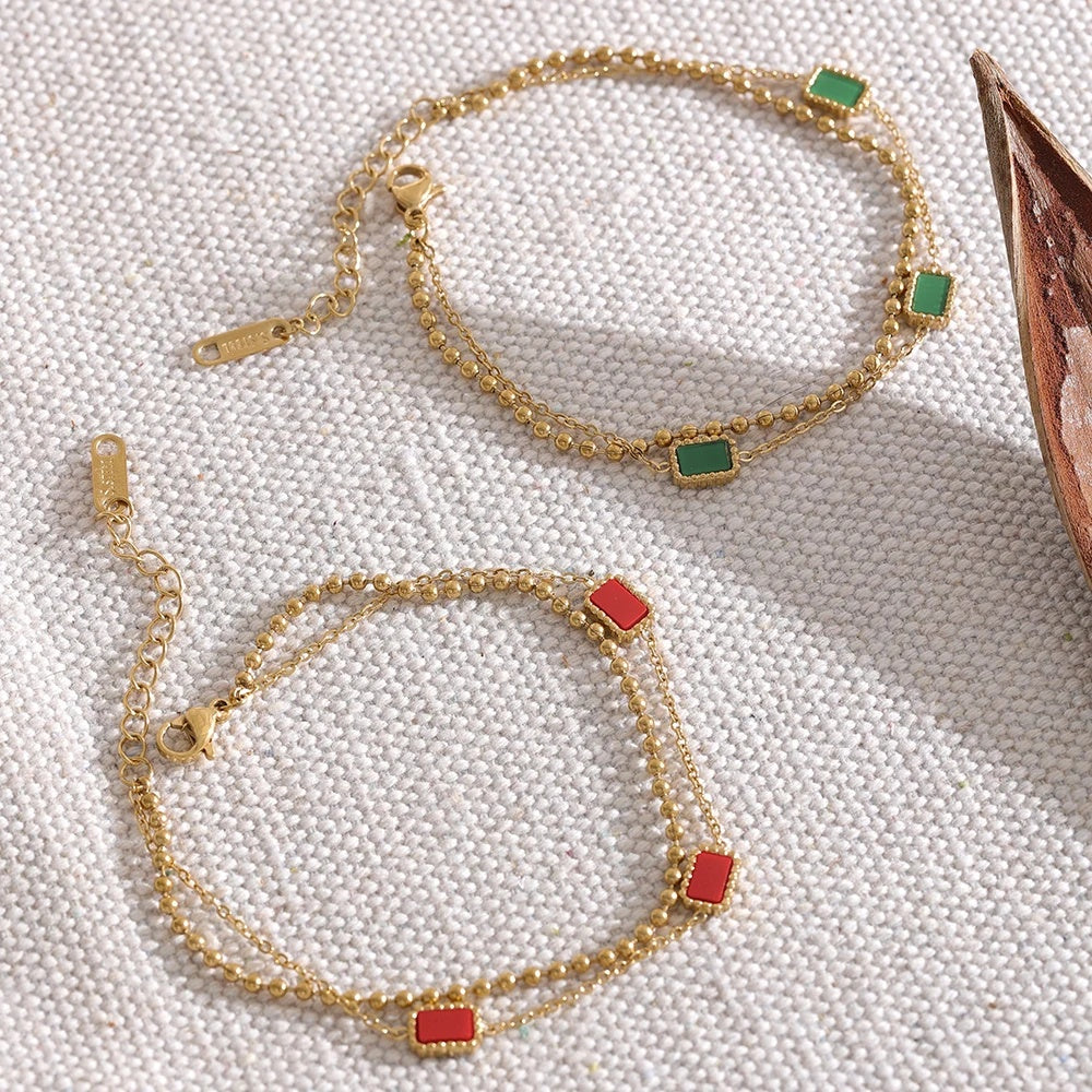 Double chain acrylic green red charm bracelet women - product image