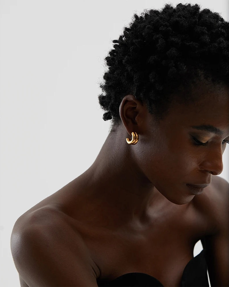 Double color thick charm push-back stud earrings - product image