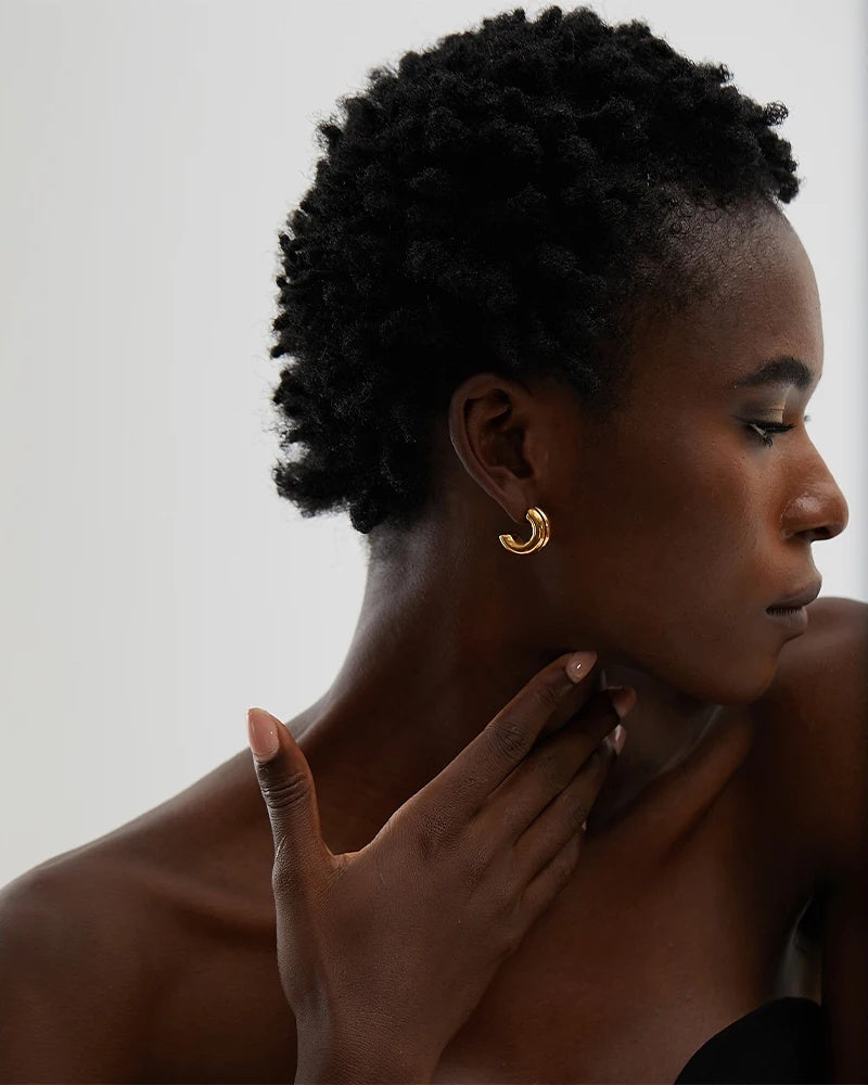 Double color thick charm push-back stud earrings - product image