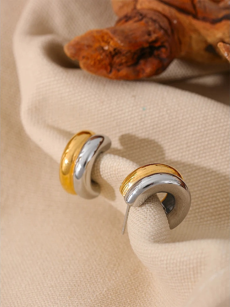 Double color thick charm push-back stud earrings - product image