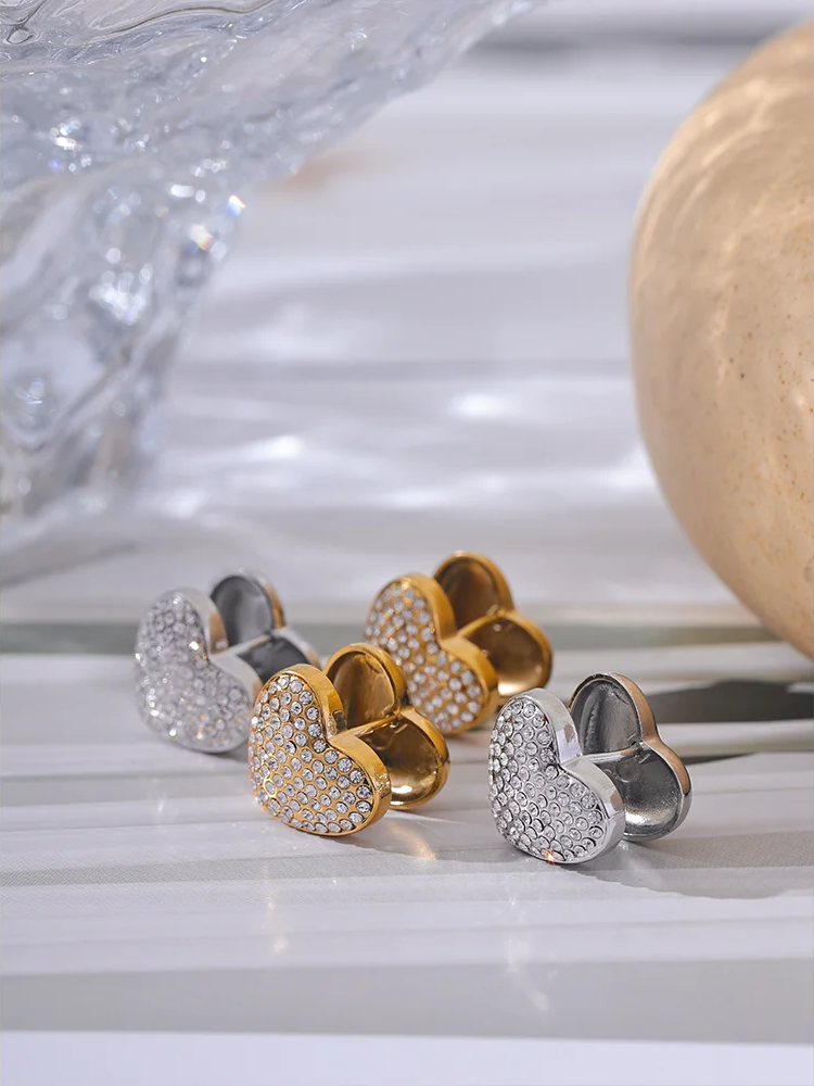 Double face heart cubic zirconia hoop earrings - product image