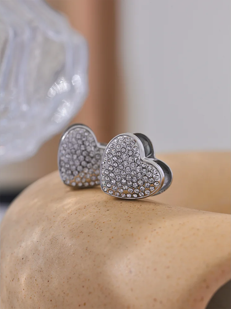 Double face heart cubic zirconia hoop earrings - product image