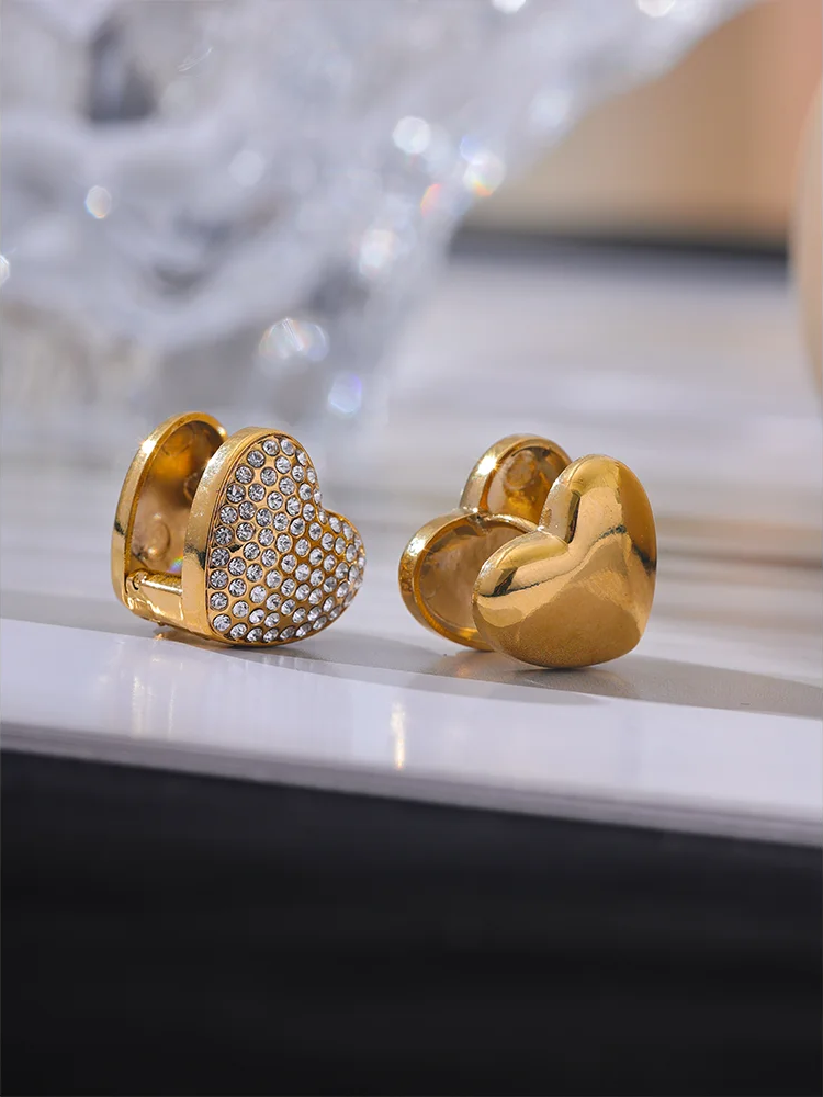 Double face heart cubic zirconia hoop earrings - product image