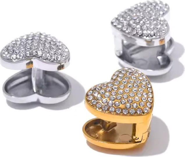 Double face heart cubic zirconia hoop earrings - product image