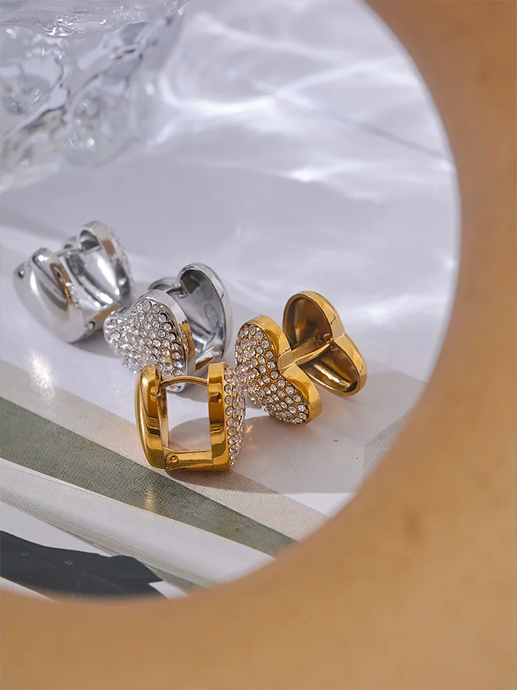 Double face heart cubic zirconia hoop earrings - product image