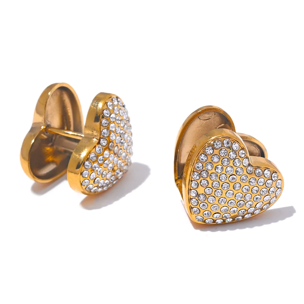 Double face heart cubic zirconia hoop earrings - product image