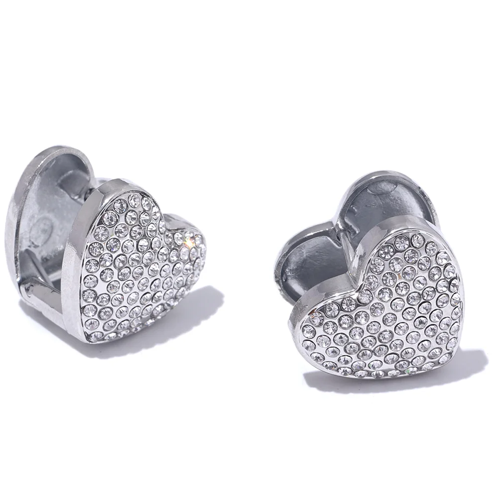 Double face heart cubic zirconia hoop earrings - product image