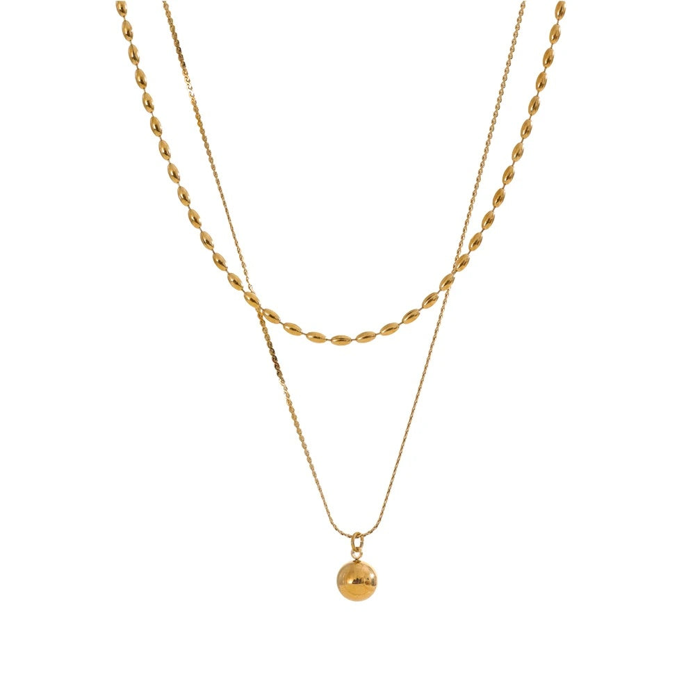 Double layer chain beaded drop pendant necklace - product image
