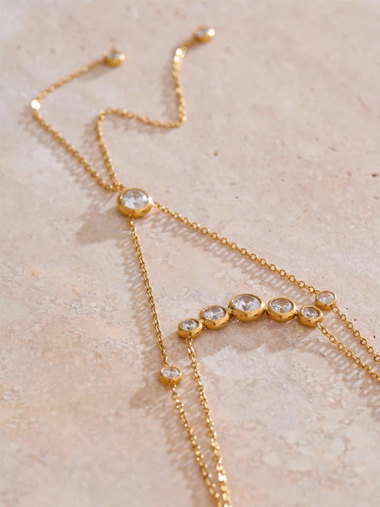 Double-layer chain tassel cubic zirconia necklace - product image