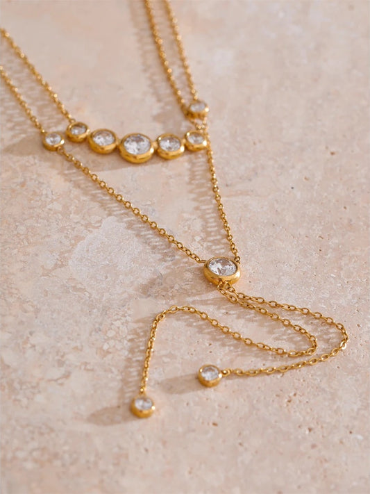 Double-layer chain tassel cubic zirconia necklace - product image