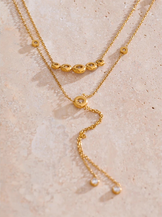 Double-layer chain tassel cubic zirconia necklace - product image