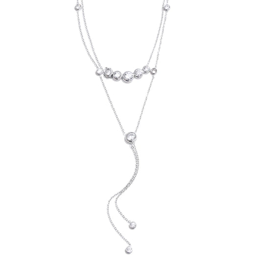 Double-layer chain tassel cubic zirconia necklace - product image
