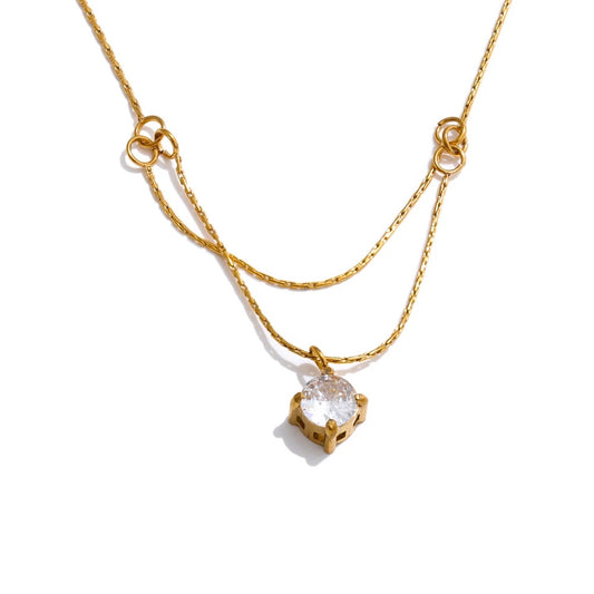 Double-layer chain zirconia pendant necklace - product image