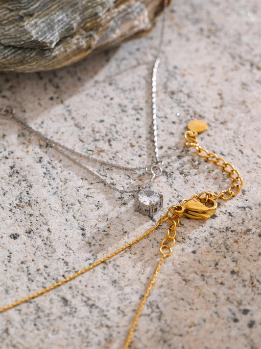 Double-layer chain zirconia pendant necklace - product image