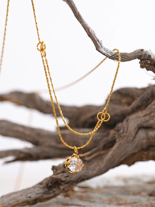 Double-layer chain zirconia pendant necklace - product image