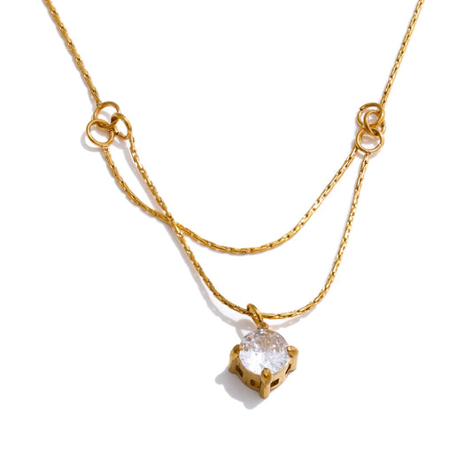 Double-layer chain zirconia pendant necklace - product image