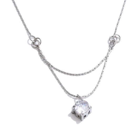 Double-layer chain zirconia pendant necklace - product image
