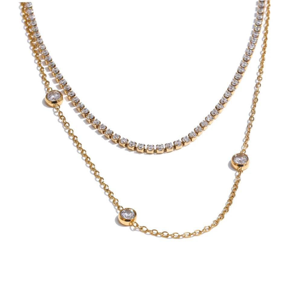 Double layer cubic zirconia chain necklace - product image