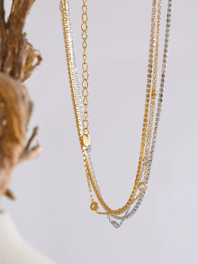 Double layer cubic zirconia chain necklace - product image