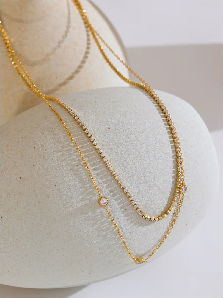Double layer cubic zirconia chain necklace - product image