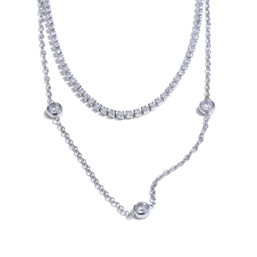 Double layer cubic zirconia chain necklace - product image