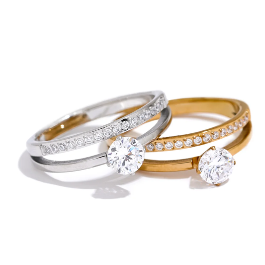 Double layer cubic zirconia classic women's ring - product image