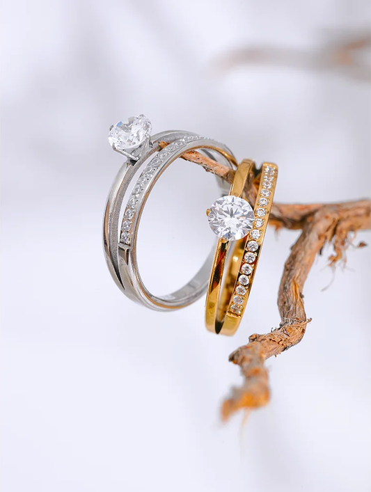 Double layer cubic zirconia classic women's ring - product image