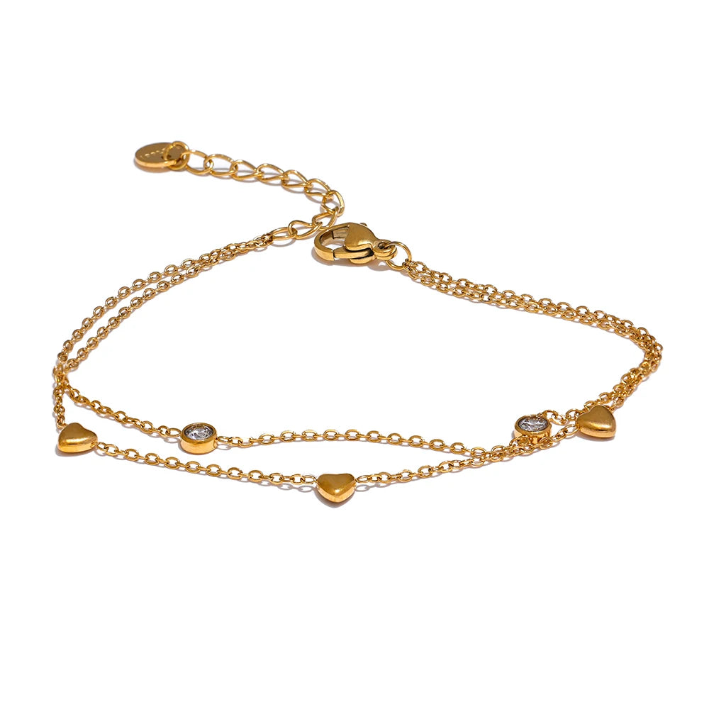 Double layer heart zircon link chain bracelet - product image