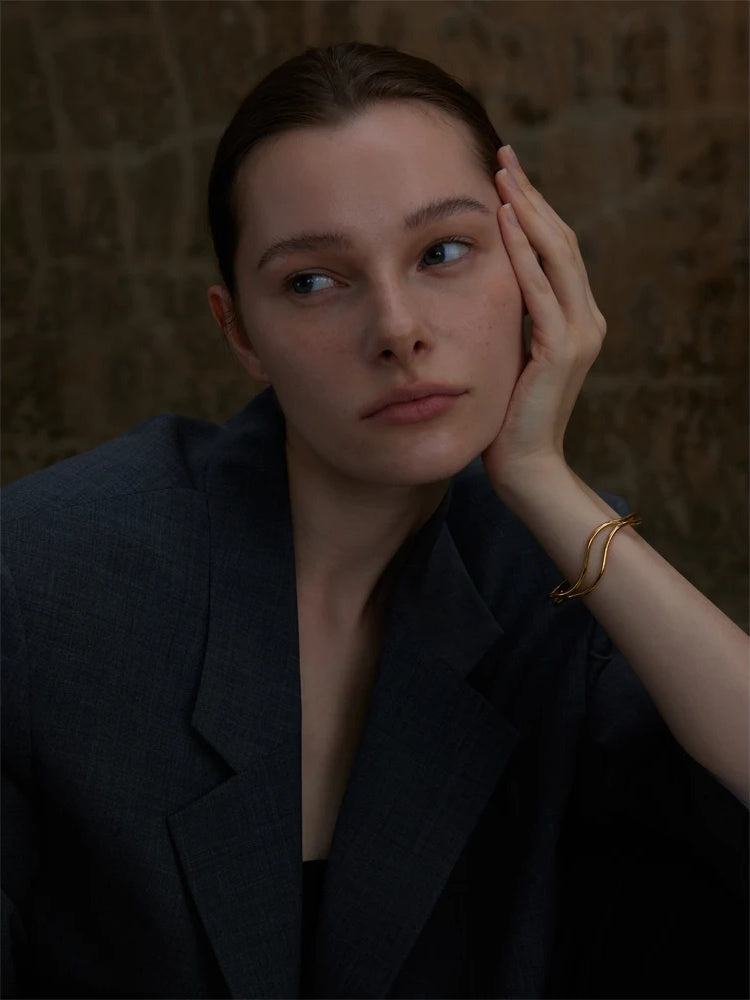 Double layer hollow adjustable minimalist cuff bracelet - product image