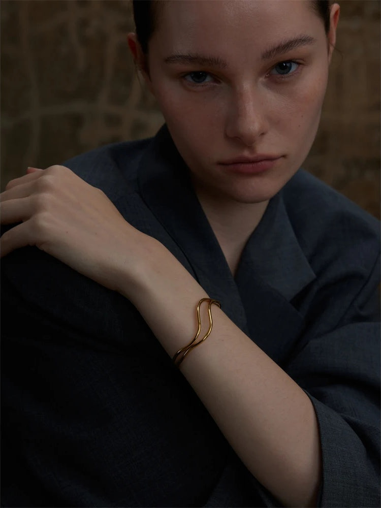Double layer hollow adjustable minimalist cuff bracelet - product image
