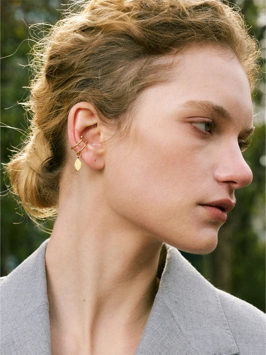 Double layer leaf drop clip earrings - product image