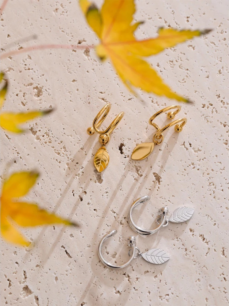 Double layer leaf drop clip earrings - product image