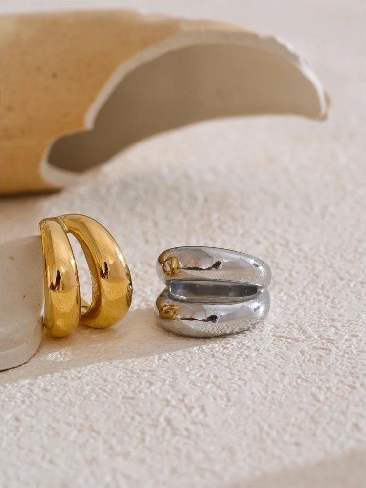 Double layer minimalist wide smooth texture ring - product image