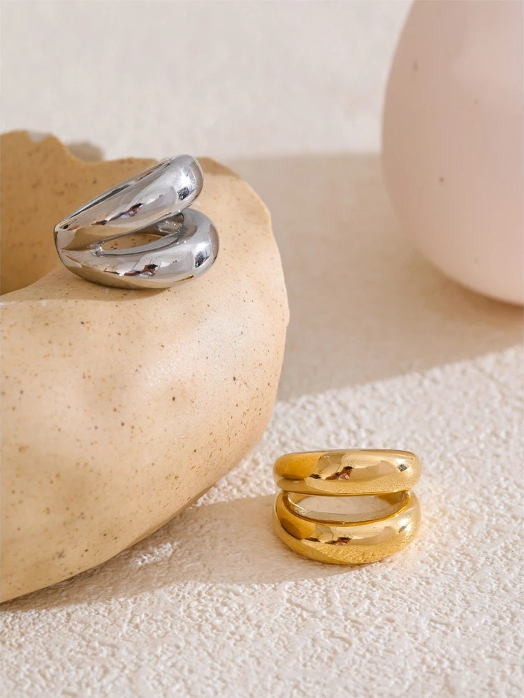 Double layer minimalist wide smooth texture ring - product image