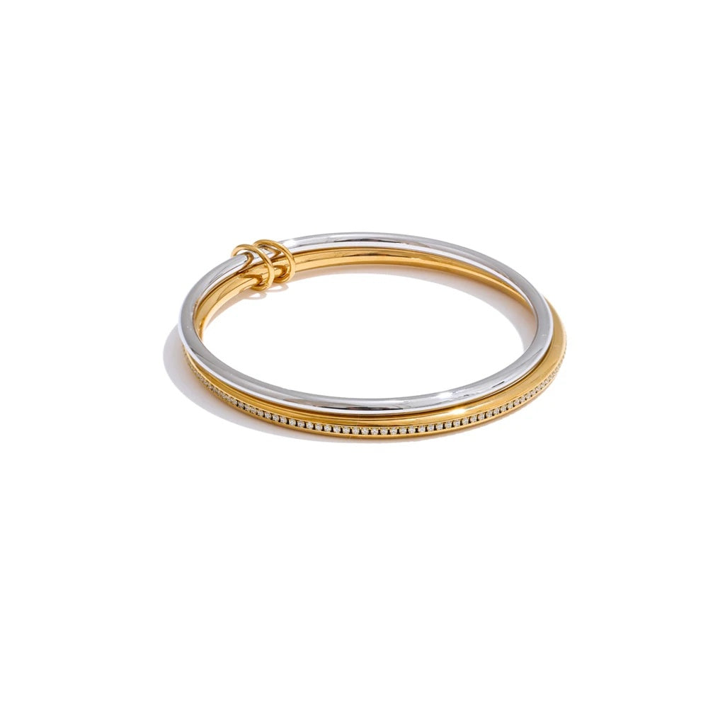 Double layer round cubic zirconia bangle bracelet - product image