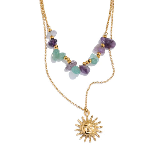 Double-layer stone sun pendant necklace - product image
