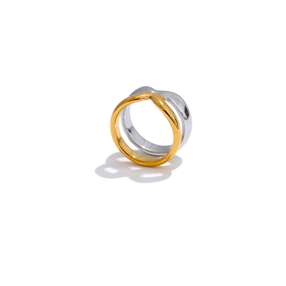 Double layer x shape abstract wide ring - product image
