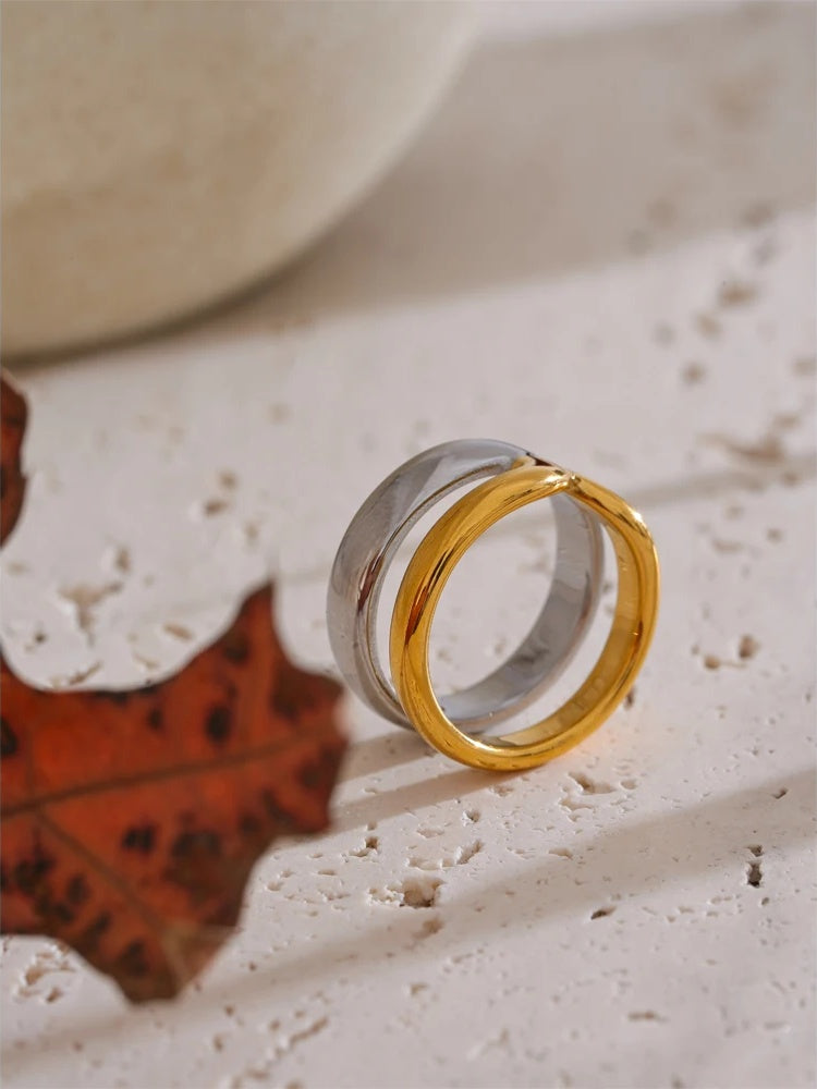 Double layer x shape abstract wide ring - product image