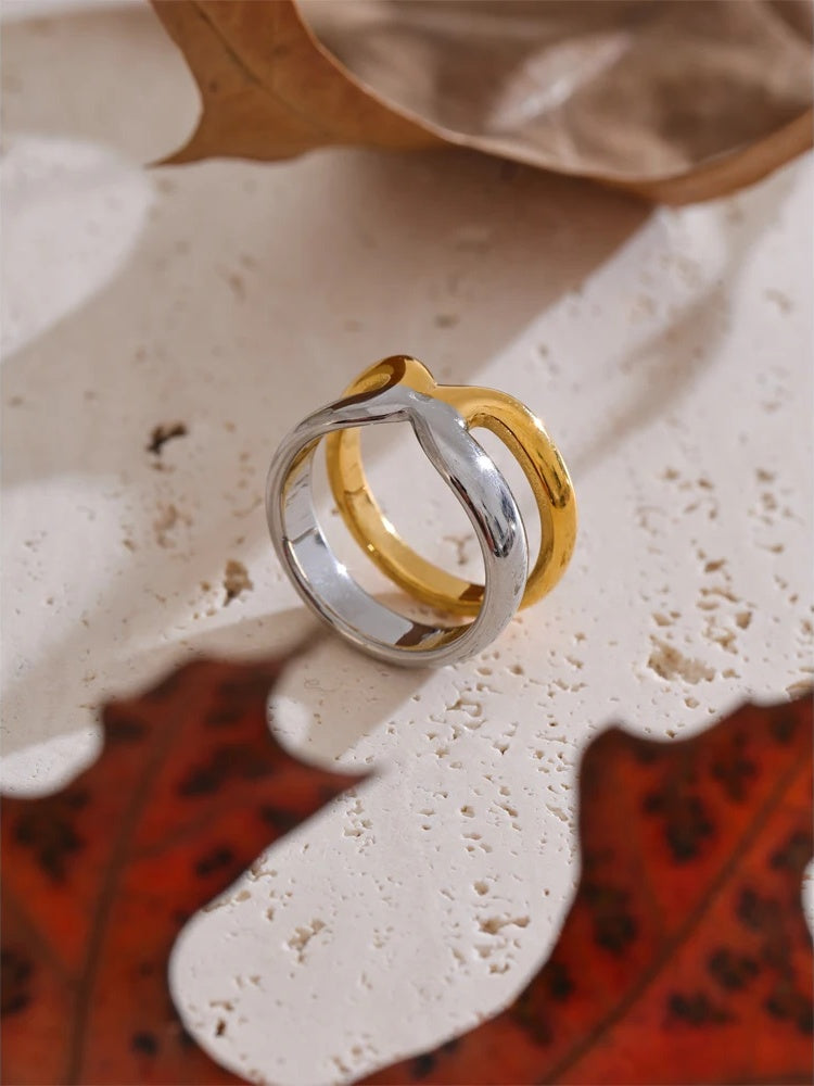 Double layer x shape abstract wide ring - product image