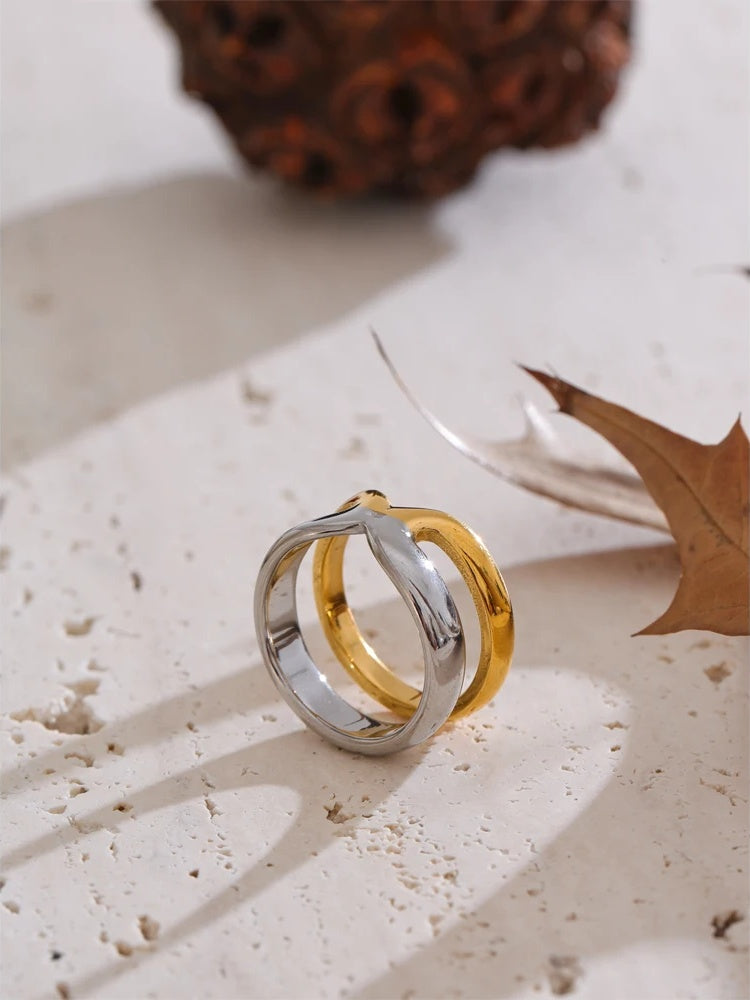 Double layer x shape abstract wide ring - product image