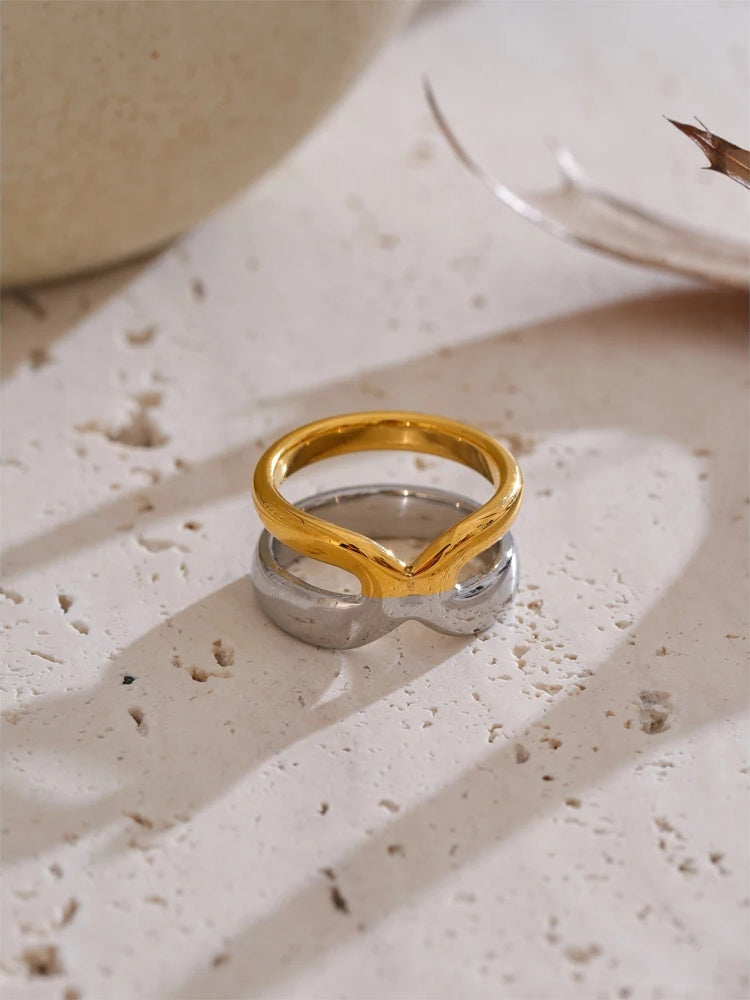 Double layer x shape abstract wide ring - product image