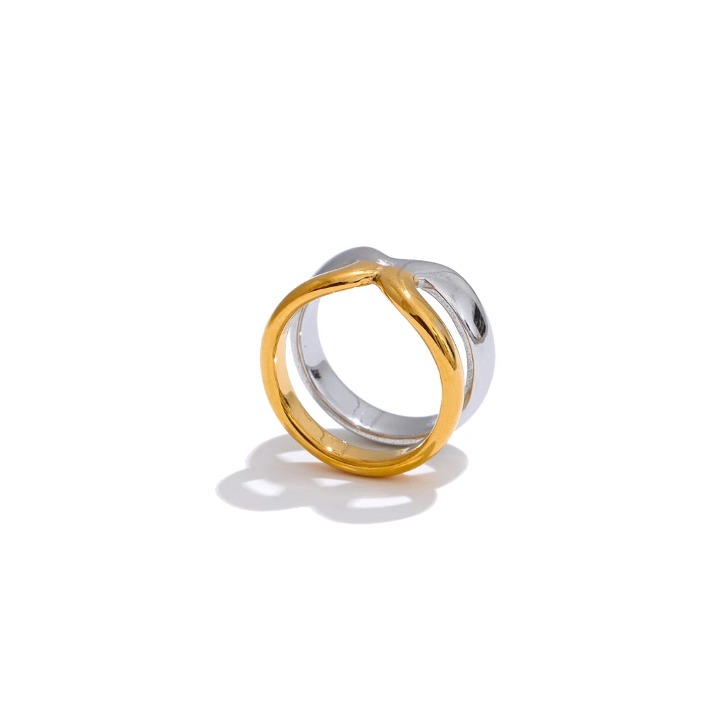 Double layer x shape abstract wide ring - product image